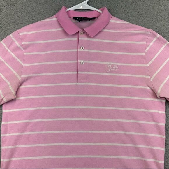 Ralph Lauren Polo Golf Shirt Mens Medium Pink Striped Olde Farm Golf Pima Casual - Picture 2 of 16